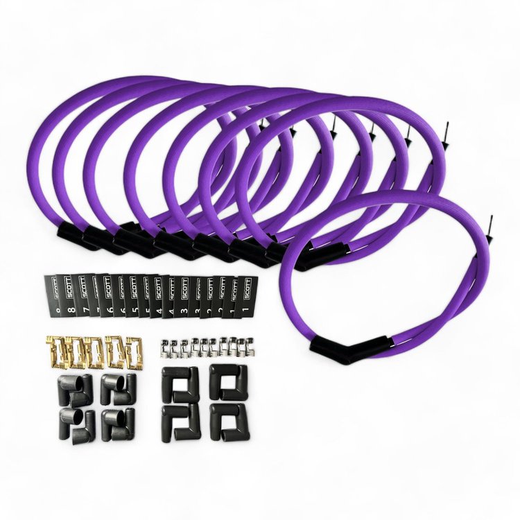 SPW300-PS-K45-7 DIY Super Mag Fiberglass-Oversleeved Spark Plug Wire Set, 45-Degree Boot [Purple]