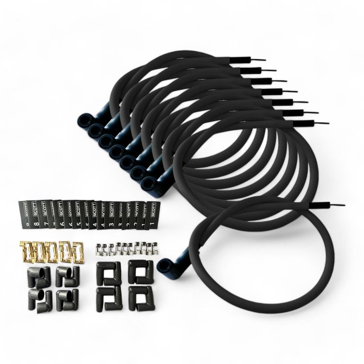 SPW300-PS-K90-1 DIY Super Mag Fiberglass-Oversleeved Spark Plug Wire Set, 90-Degree Boot [Black]