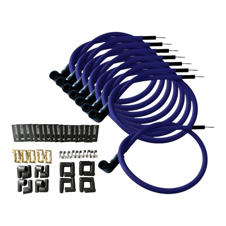 SPW300-PS-K90-3 DIY Super Mag Fiberglass-Oversleeved Spark Plug Wire Set, 90-Degree Boot [Blue]