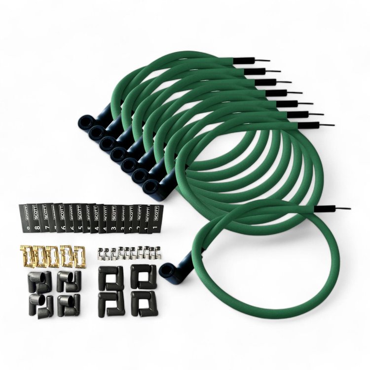SPW300-PS-K90-4 DIY Super Mag Fiberglass-Oversleeved Spark Plug Wire Set, 90-Degree Boot [Green]
