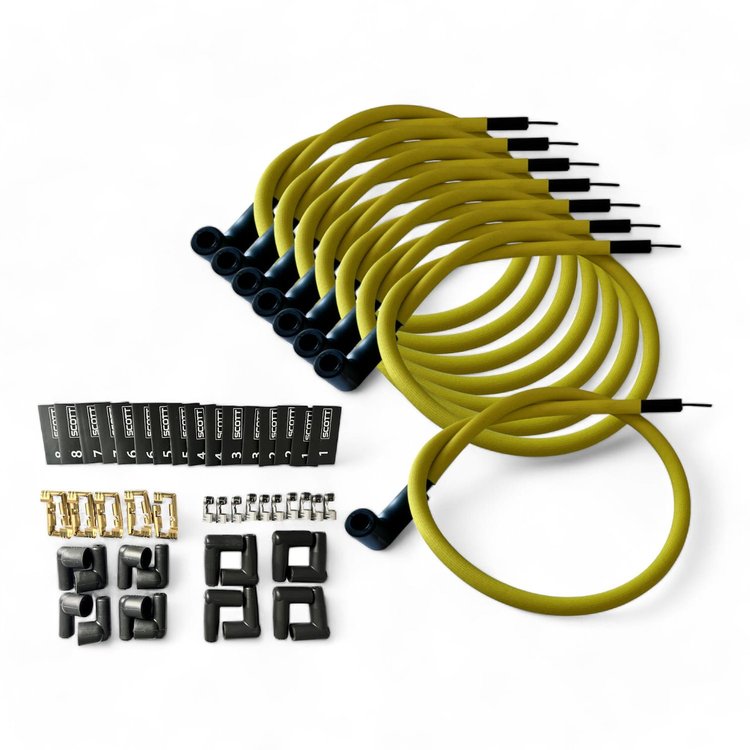 SPW300-PS-K90-5 DIY Super Mag Fiberglass-Oversleeved Spark Plug Wire Set, 90-Degree Boot [Yellow]
