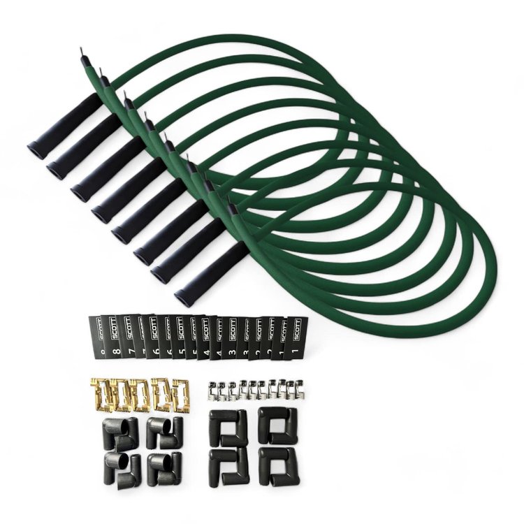 SPW300-PS-KSTR-4 DIY Super Mag Fiberglass-Oversleeved Spark Plug Wire Set, Straight Boot [Green]