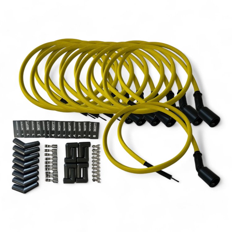 SPW300-PS-LSRELO-5 DIY Super Mag Fiberglass-Oversleeved Spark Plug Wire Set, 45-Degree GM LS Coil [Yellow]