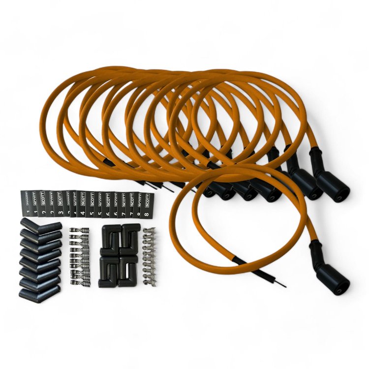 SPW300-PS-LSRELO-6 DIY Super Mag Fiberglass-Oversleeved Spark Plug Wire Set, 45-Degree GM LS Coil [Orange]