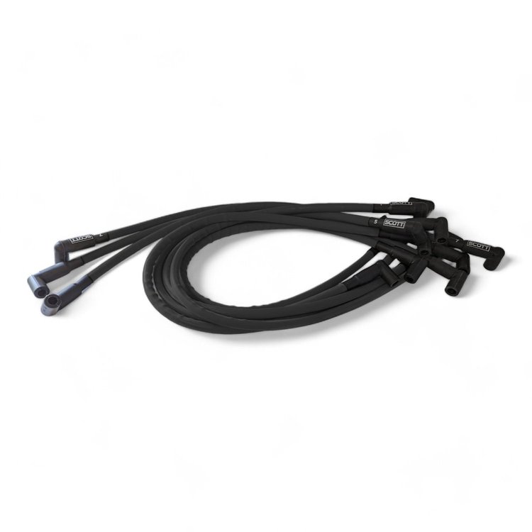 SPW-CH-407-1 High-Performance Silicone-Sleeved Spark Plug Wire Set for Small Block Chevy, Under Header [Black]
