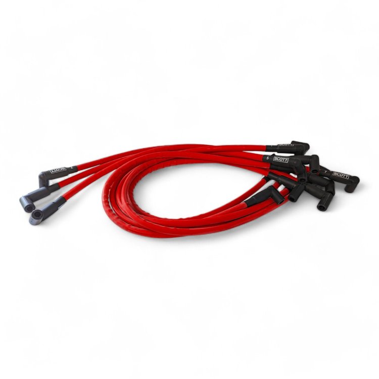 SPW-CH-407-2 High-Performance Silicone-Sleeved Spark Plug Wire Set for Small Block Chevy, Under Header [Red]