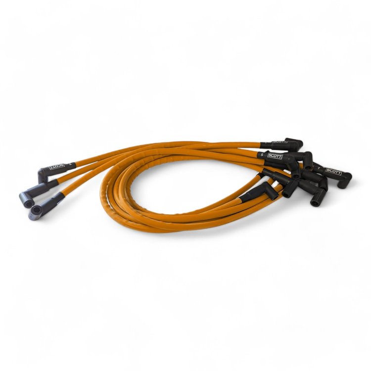 SPW-CH-407-5 High-Performance Silicone-Sleeved Spark Plug Wire Set for Small Block Chevy, Under Header [Orange]
