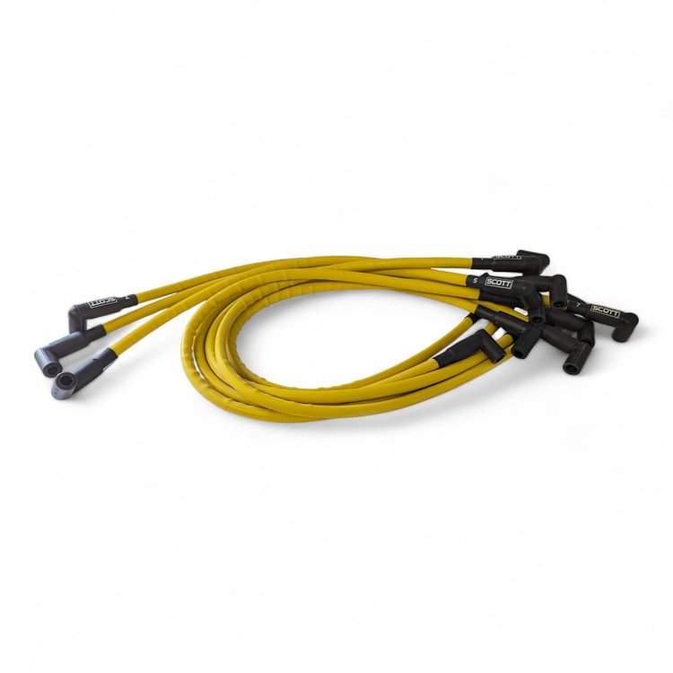 SPW-CH-407-7 High-Performance Silicone-Sleeved Spark Plug Wire Set for Small Block Chevy, Under Header [Yellow]