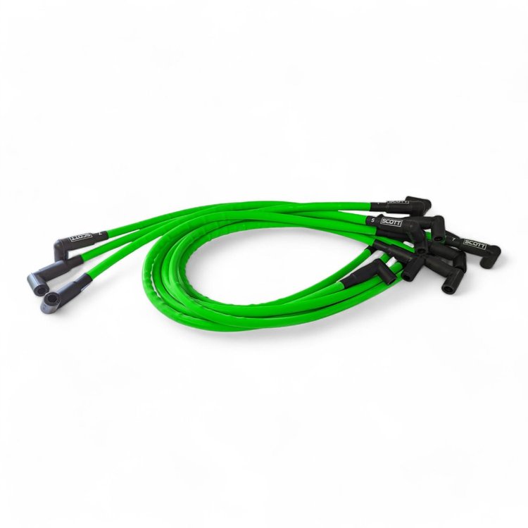 SPW-CH-439-8 High-Performance Silicone-Sleeved Spark Plug Wire Set for Small Block Ford, Under Header [Fluorescent Green]