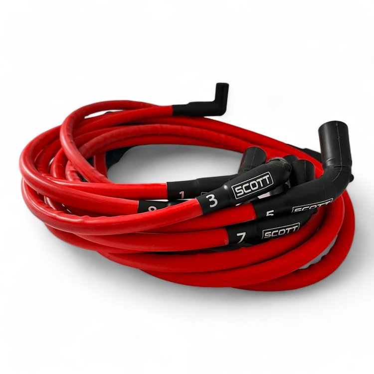 SPW-CH-525L-F-2 High-Performance Silicone-Sleeved Spark Plug Wire Set, GM LS Long 525 Crate, Around Front Under Header [Red]