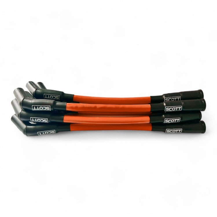 SPW-CH-525S-9 High-Performance Silicone-Sleeved Spark Plug Wire Set, GM LS Short 525 Crate, Over Valve Cover [Fluorescent Orange