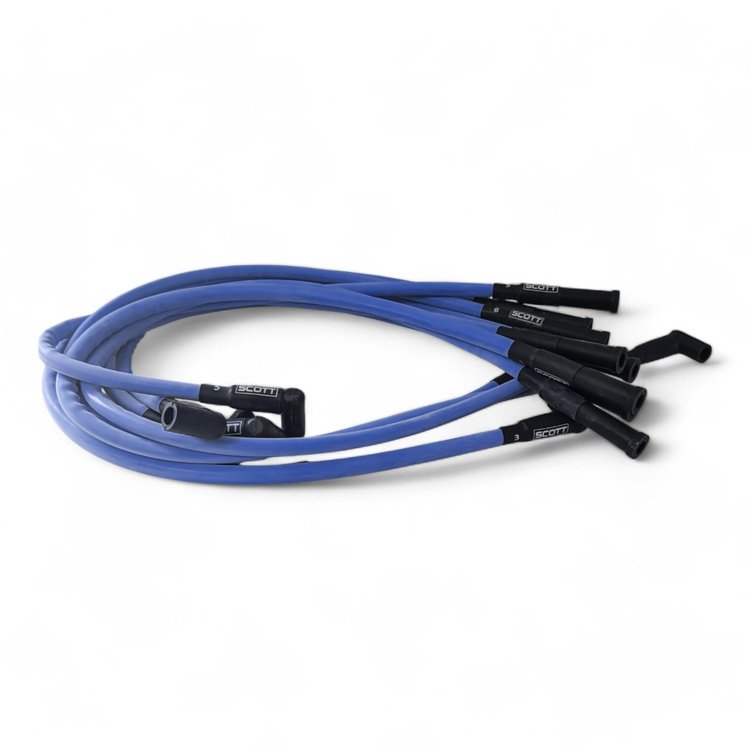 SPW-CH-604-4 High-Performance Silicone-Sleeved Spark Plug Wire Set for Small Block Chevy 604 Crate, Under Header [Blue]