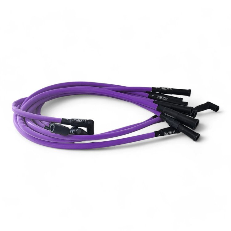 SPW-CH-604-6 High-Performance Silicone-Sleeved Spark Plug Wire Set for Small Block Chevy 604 Crate, Under Header [Purple]