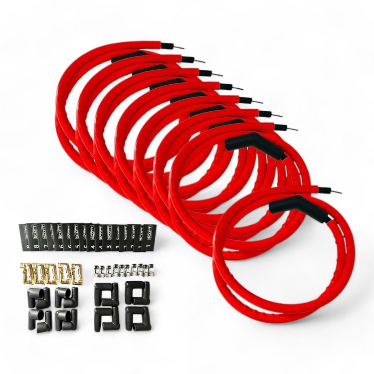 SPW-CH-K45-2 DIY High-Performance Silicone-Sleeved Spark Plug Wire Set, 45-Degree Boot [Red]