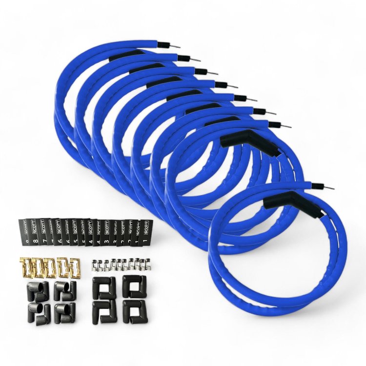 SPW-CH-K45-4 DIY High-Performance Silicone-Sleeved Spark Plug Wire Set, 45-Degree Boot [Blue]
