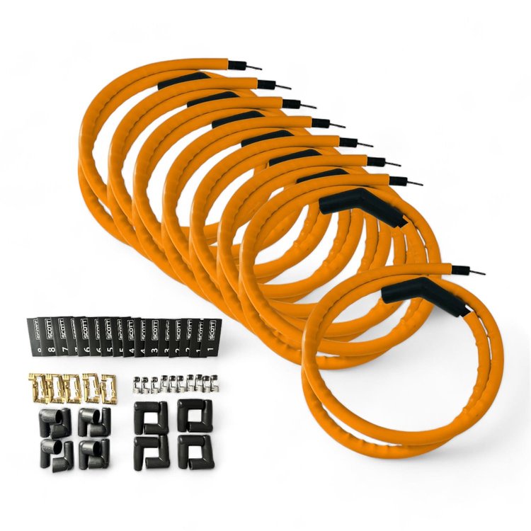 SPW-CH-K45-5 DIY High-Performance Silicone-Sleeved Spark Plug Wire Set, 45-Degree Boot [Orange]