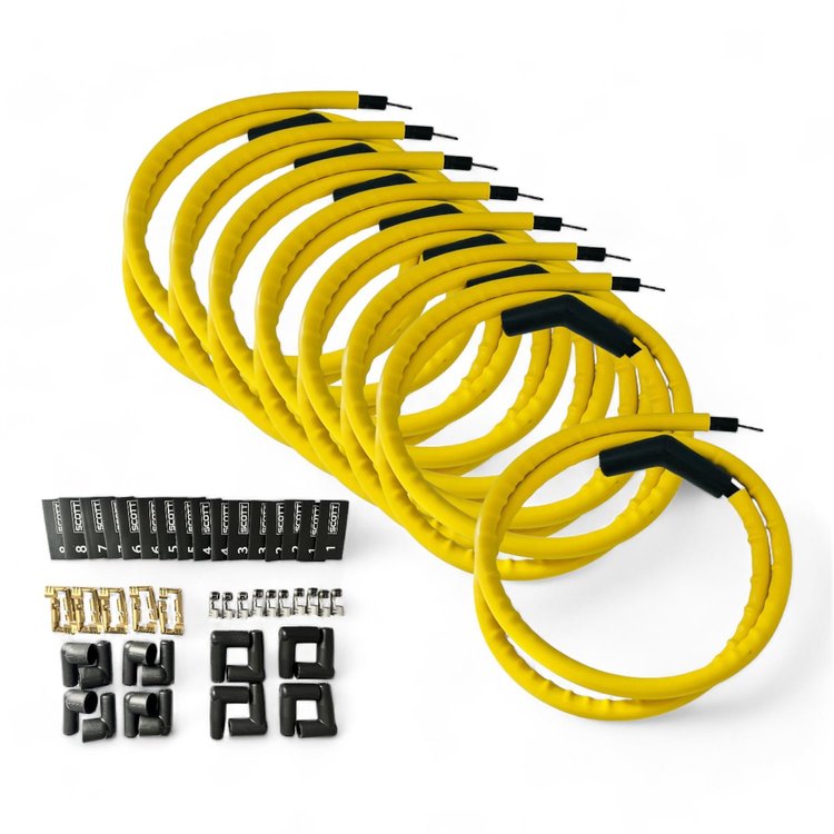 SPW-CH-K45-7 DIY High-Performance Silicone-Sleeved Spark Plug Wire Set, 45-Degree Boot [Yellow]