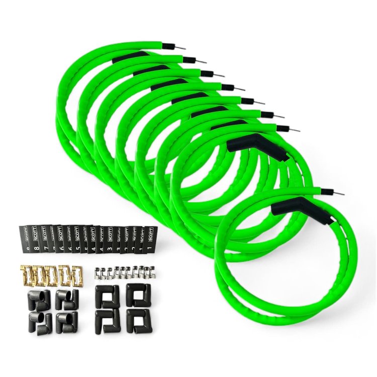 SPW-CH-K45-8 DIY High-Performance Silicone-Sleeved Spark Plug Wire Set, 45-Degree Boot [Fluorescent Green]