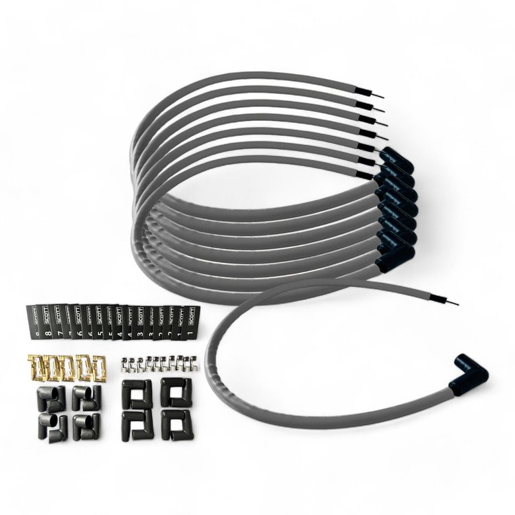 SPW-CH-K90-3 DIY High-Performance Silicone-Sleeved Spark Plug Wire Set, 90-Degree Boot [Gray]