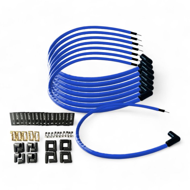 SPW-CH-K90-4 DIY High-Performance Silicone-Sleeved Spark Plug Wire Set, 90-Degree Boot [Blue]