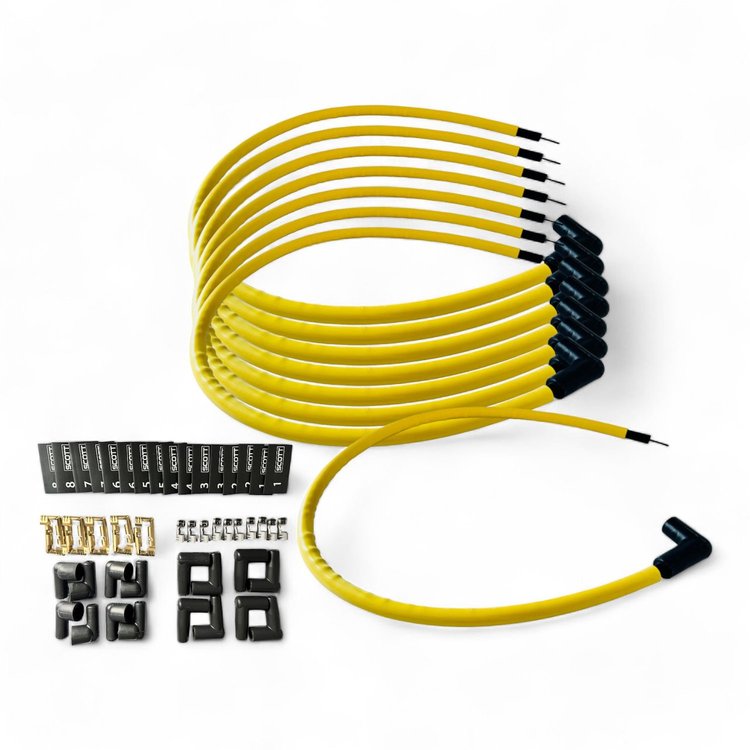 SPW-CH-K90-7 DIY High-Performance Silicone-Sleeved Spark Plug Wire Set, 90-Degree Boot [Yellow]