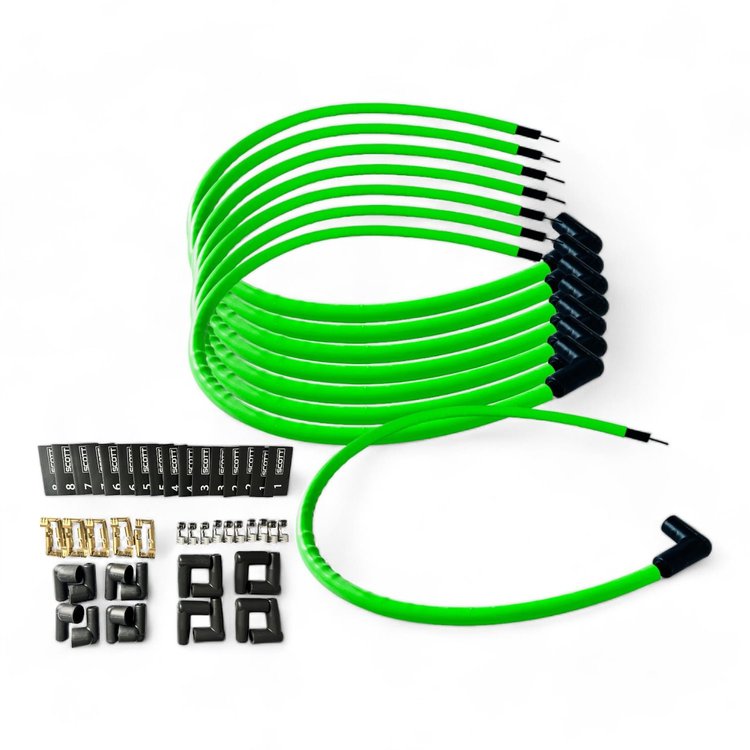 SPW-CH-K90-8 DIY High-Performance Silicone-Sleeved Spark Plug Wire Set, 90-Degree Boot [Fluorescent Green]