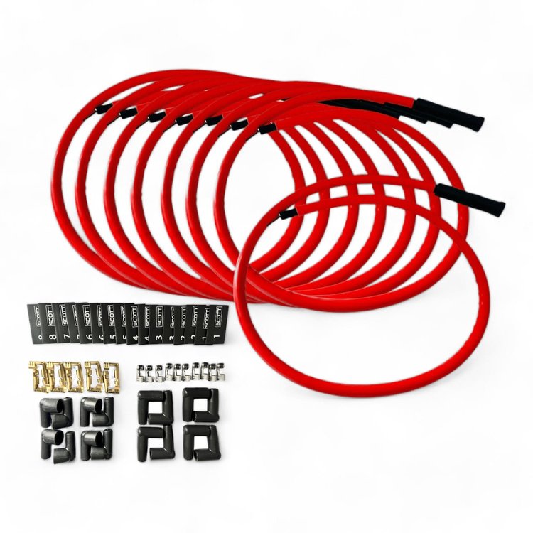 SPW-CH-KSTR-2 DIY High-Performance Silicone-Sleeved Spark Plug Wire Set, Straight Boot [Red]