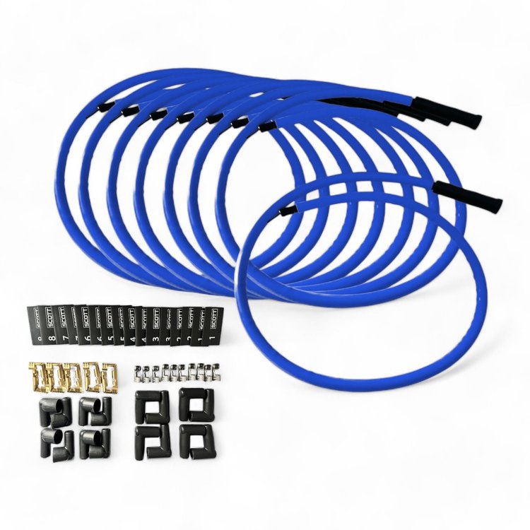 SPW-CH-KSTR-4 DIY High-Performance Silicone-Sleeved Spark Plug Wire Set, Straight Boot [Blue]