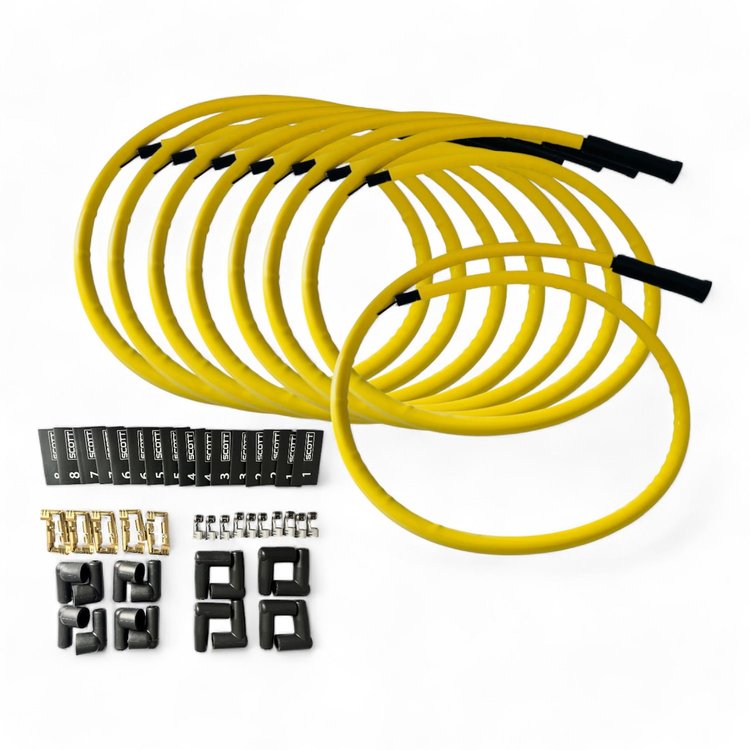 SPW-CH-KSTR-7 DIY High-Performance Silicone-Sleeved Spark Plug Wire Set, Straight Boot [Yellow]