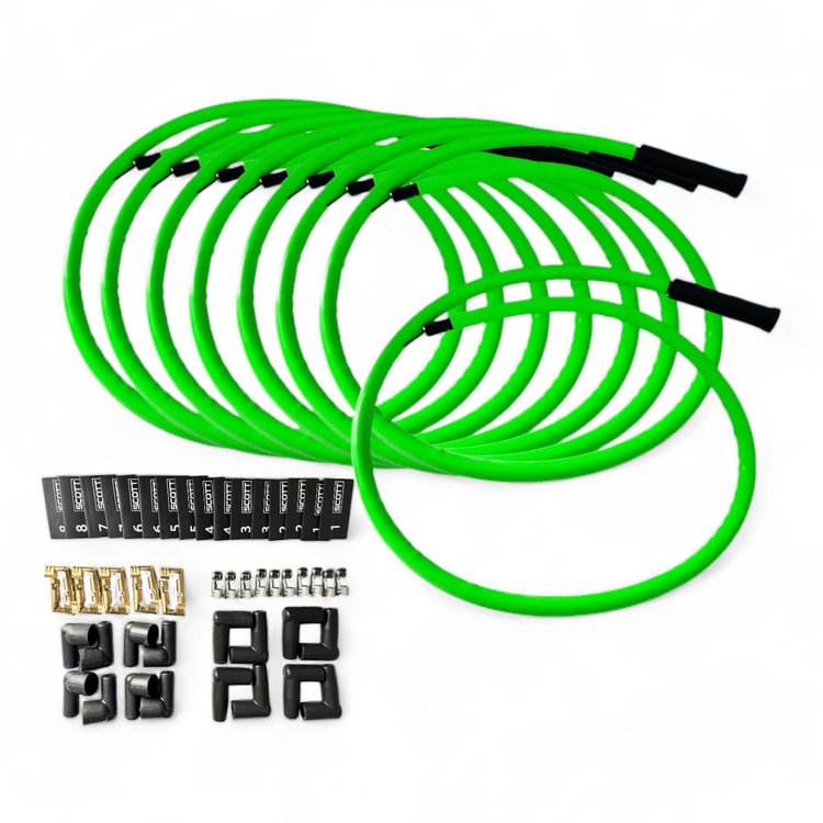 SPW-CH-KSTR-8 DIY High-Performance Silicone-Sleeved Spark Plug Wire Set, Straight Boot [Fluorescent Green]