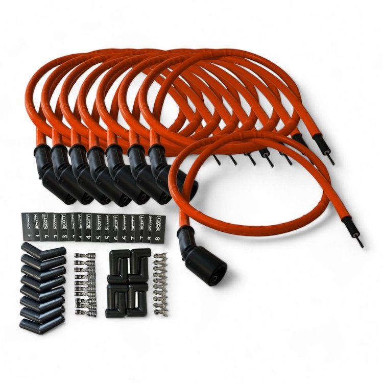SPW-CH-LSRELO-9 DIY High-Performance Silicone-Sleeved Spark Plug Wire Set, GM LS [Fluorescent Orange]