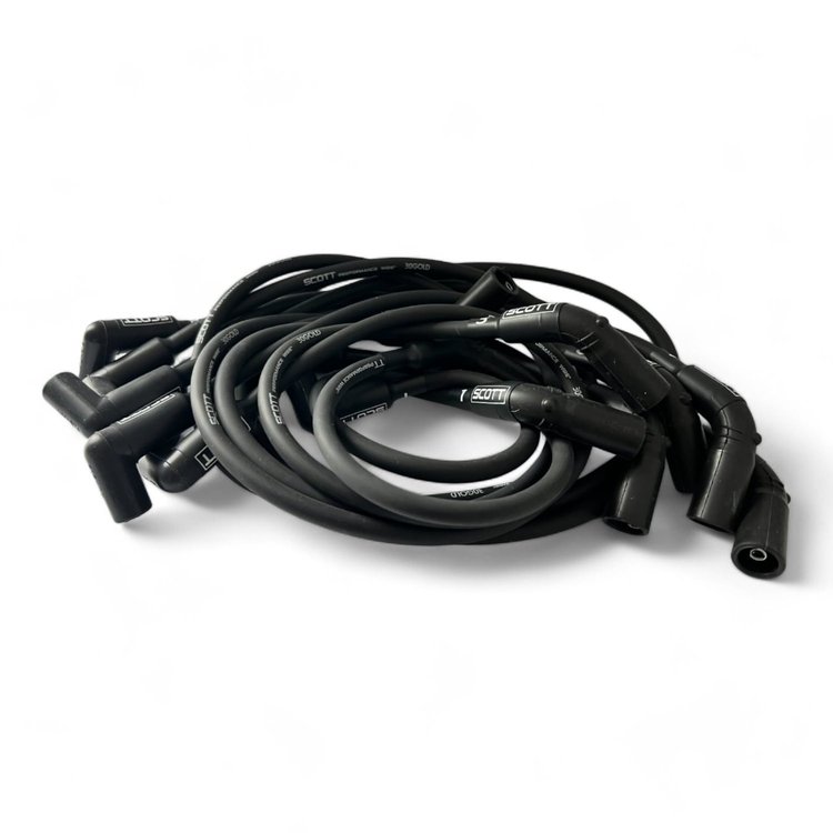 SPW-NS-525L-R High-Performance Non-Sleeved Spark Plug Wire Set, GM LS Long 525 Crate, Around Rear Under Header [90-Deg Boot]