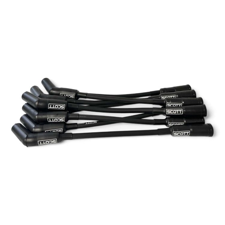 SPW-NS-525S High-Performance Non-Sleeved Spark Plug Wire Set for GM LS Short 525 Crate, Over Valve Cover [45-Degree Plug Boot]