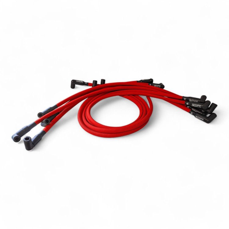 SPW-PS-407-2 High-Performance Fiberglass-Oversleeved Spark Plug Wire Set for Small Block Chevy, Under Header [Red]