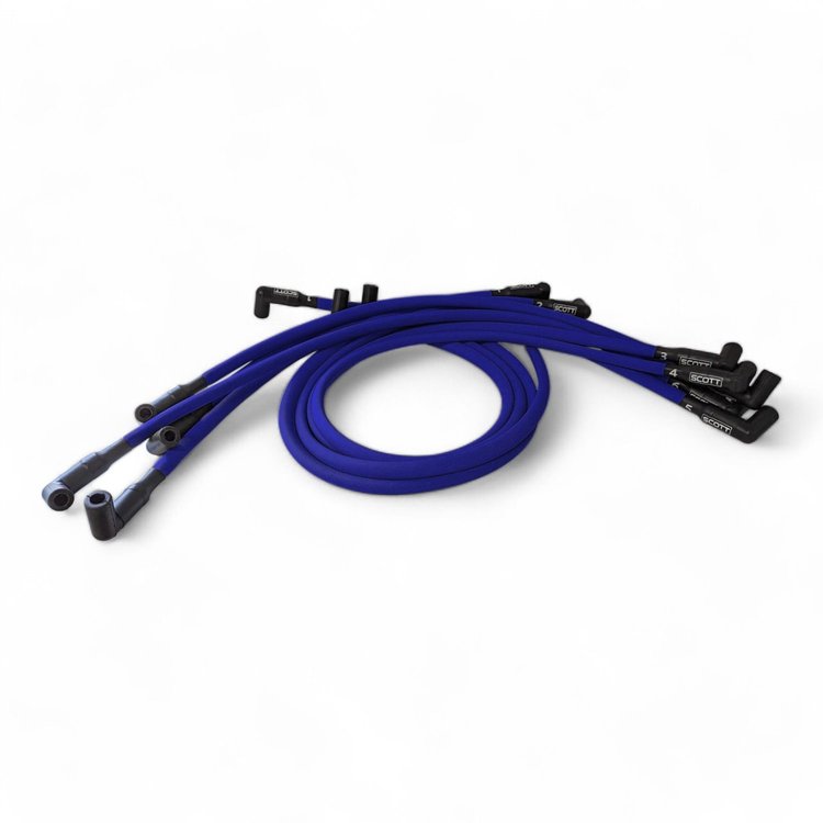 SPW-PS-407-3 High-Performance Fiberglass-Oversleeved Spark Plug Wire Set for Small Block Chevy, Under Header [Blue]