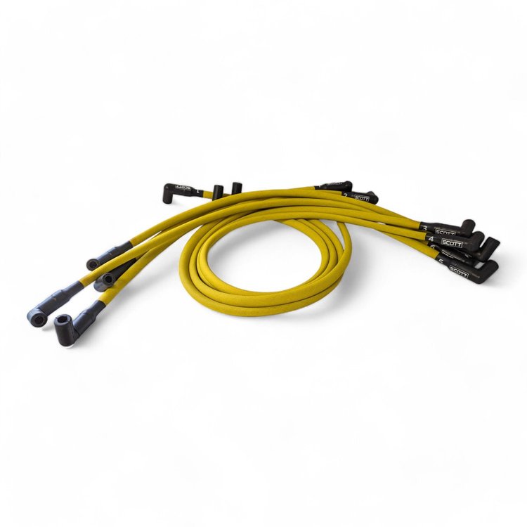 SPW-PS-407-5 High-Performance Fiberglass-Oversleeved Spark Plug Wire Set for Small Block Chevy, Under Header [Yellow]