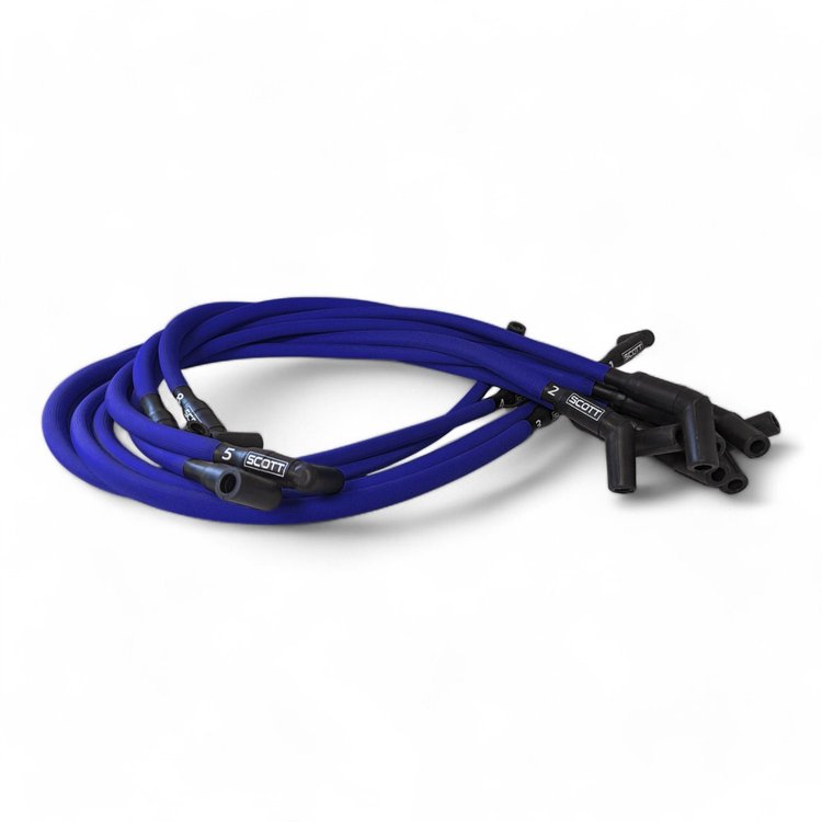 SPW-PS-429-3 High-Performance Fiberglass-Oversleeved Spark Plug Wire Set for Big Block Ford, Over Valve Cover [Blue]