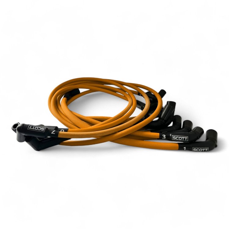 SPW-PS-525L-R-6 High-Performance Fiberglass-Oversleeve Spark Plug Wires, GM LS Long 525 Crate, Around Rear Under Header [Orange]