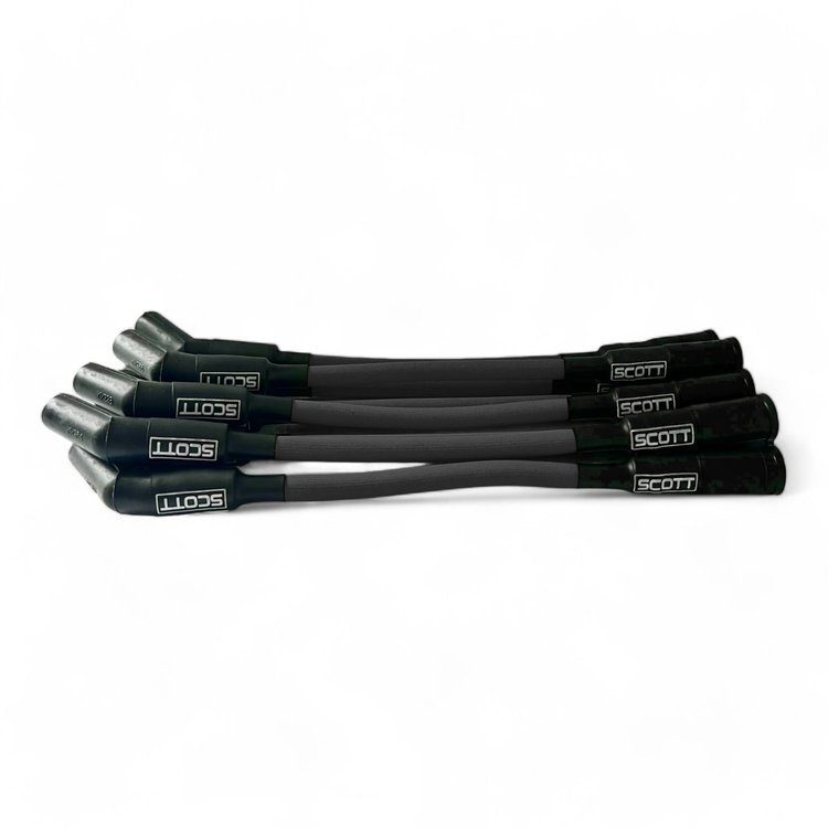 SPW-PS-525S-1 High-Performance Fiberglass-Oversleeved Spark Plug Wire Set for GM LS Short 525 Crate, Over Valve Cover [Black]