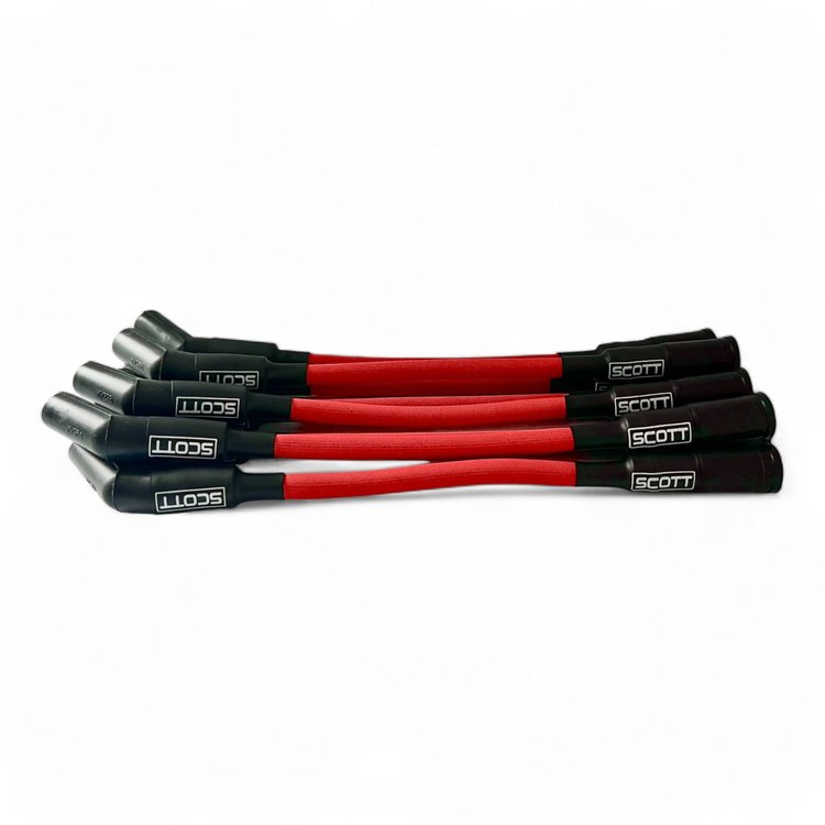 SPW-PS-525S-2 High-Performance Fiberglass-Oversleeved Spark Plug Wire Set for GM LS Short 525 Crate, Over Valve Cover [Red]