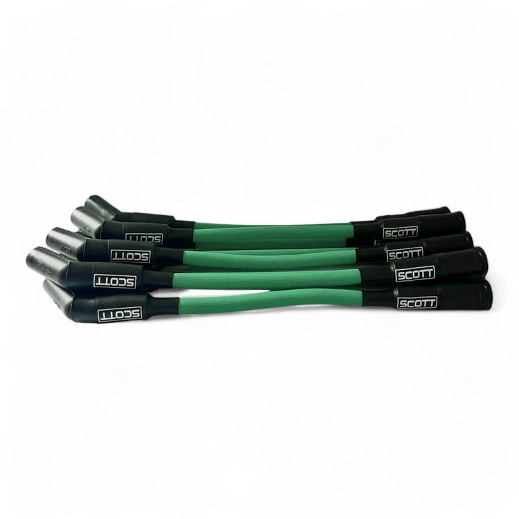 SPW-PS-525S-4 High-Performance Fiberglass-Oversleeved Spark Plug Wire Set for GM LS Short 525 Crate, Over Valve Cover [Green]