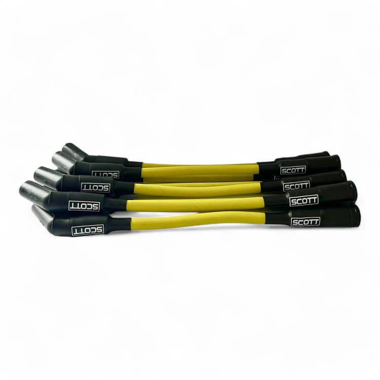 SPW-PS-525S-5 High-Performance Fiberglass-Oversleeved Spark Plug Wire Set for GM LS Short 525 Crate, Over Valve Cover [Yellow]