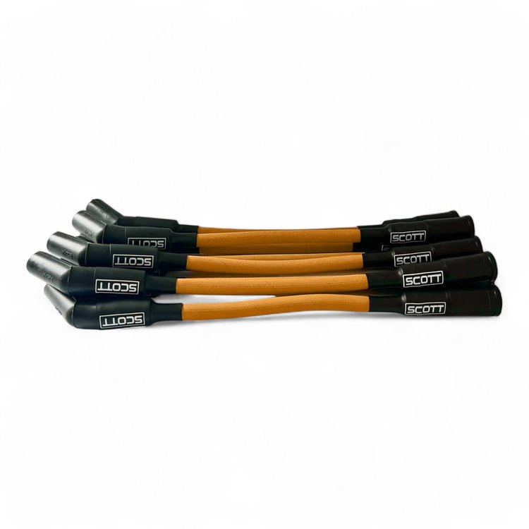 SPW-PS-525S-6 High-Performance Fiberglass-Oversleeved Spark Plug Wire Set for GM LS Short 525 Crate, Over Valve Cover [Orange]