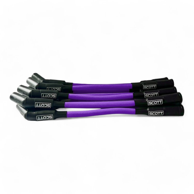SPW-PS-525S-7 High-Performance Fiberglass-Oversleeved Spark Plug Wire Set for GM LS Short 525 Crate, Over Valve Cover [Purple]