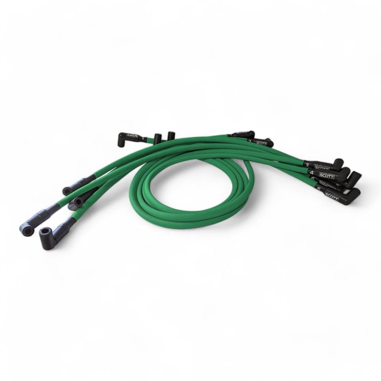 SPW-PS-604-4 High-Performance Fiberglass-Oversleeved Spark Plug Wire Set for Small Block Chevy 604 Crate, Under Header [Green]