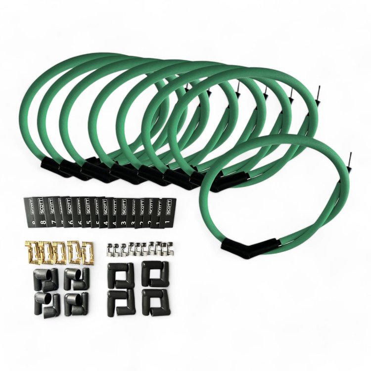 SPW-PS-K45-4 DIY High-Performance Fiberglass-Oversleeved Spark Plug Wire Set for DIY Kits, 45-Degree Boot [Green]