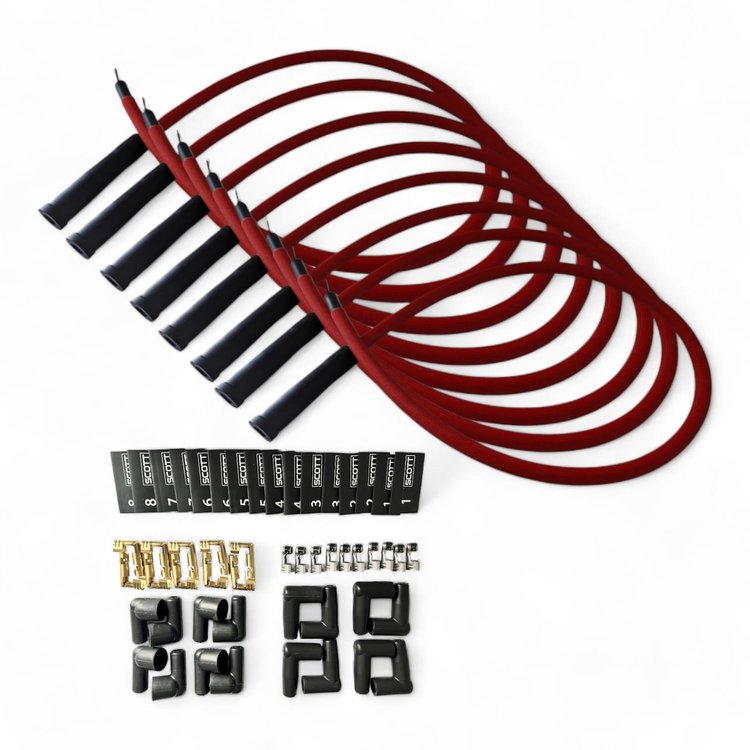 SPW-PS-KSTR-2 DIY High-Performance Fiberglass-Oversleeved Spark Plug Wire Set for DIY Kits, Straight Boot [Red]