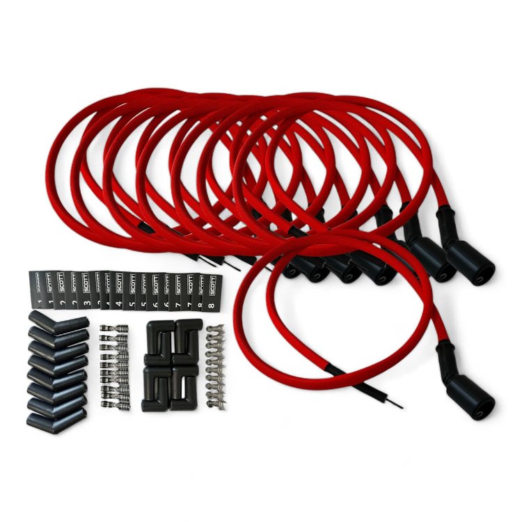 SPW-PS-LSRELO-2 DIY High-Performance Fiberglass-Oversleeved Spark Plug Wire Set for DIY Kits, GM LS [Red]