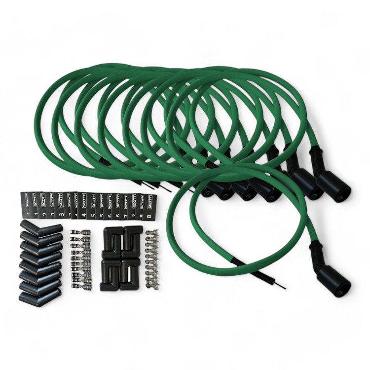 SPW-PS-LSRELO-4 DIY High-Performance Fiberglass-Oversleeved Spark Plug Wire Set for DIY Kits, GM LS [Green]
