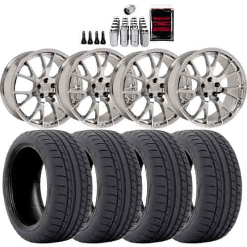 Dodge Challenger Hellcat Style Wheel and Tire Kit Includes: (4) 20" x 9" Chrome Hellcat Style Wheels
